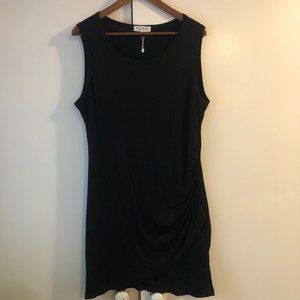 ALLY-MAGIC Women Black Casual Dress XL Rayon Spandex Ruched side B64